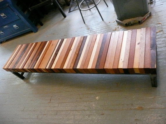 Reclaimed Wood Bench Combined Tube Steel Base 4