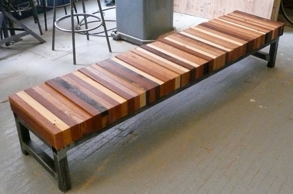 Reclaimed Wood Bench Combined Tube Steel Base