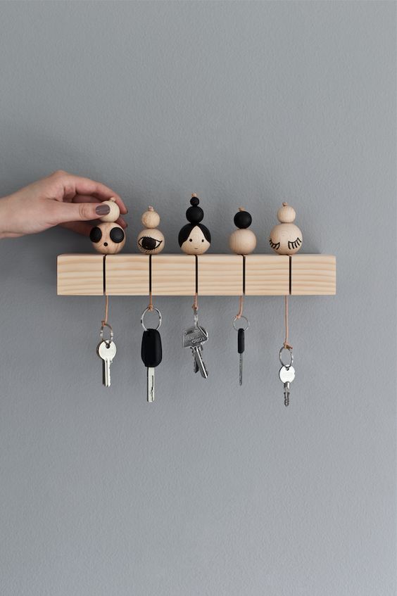 cute miniature doll key holder made from wood