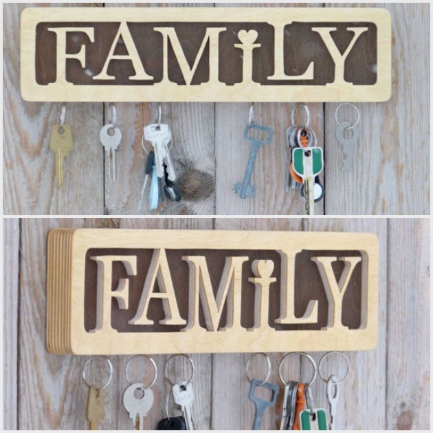 family word key holder wooden design