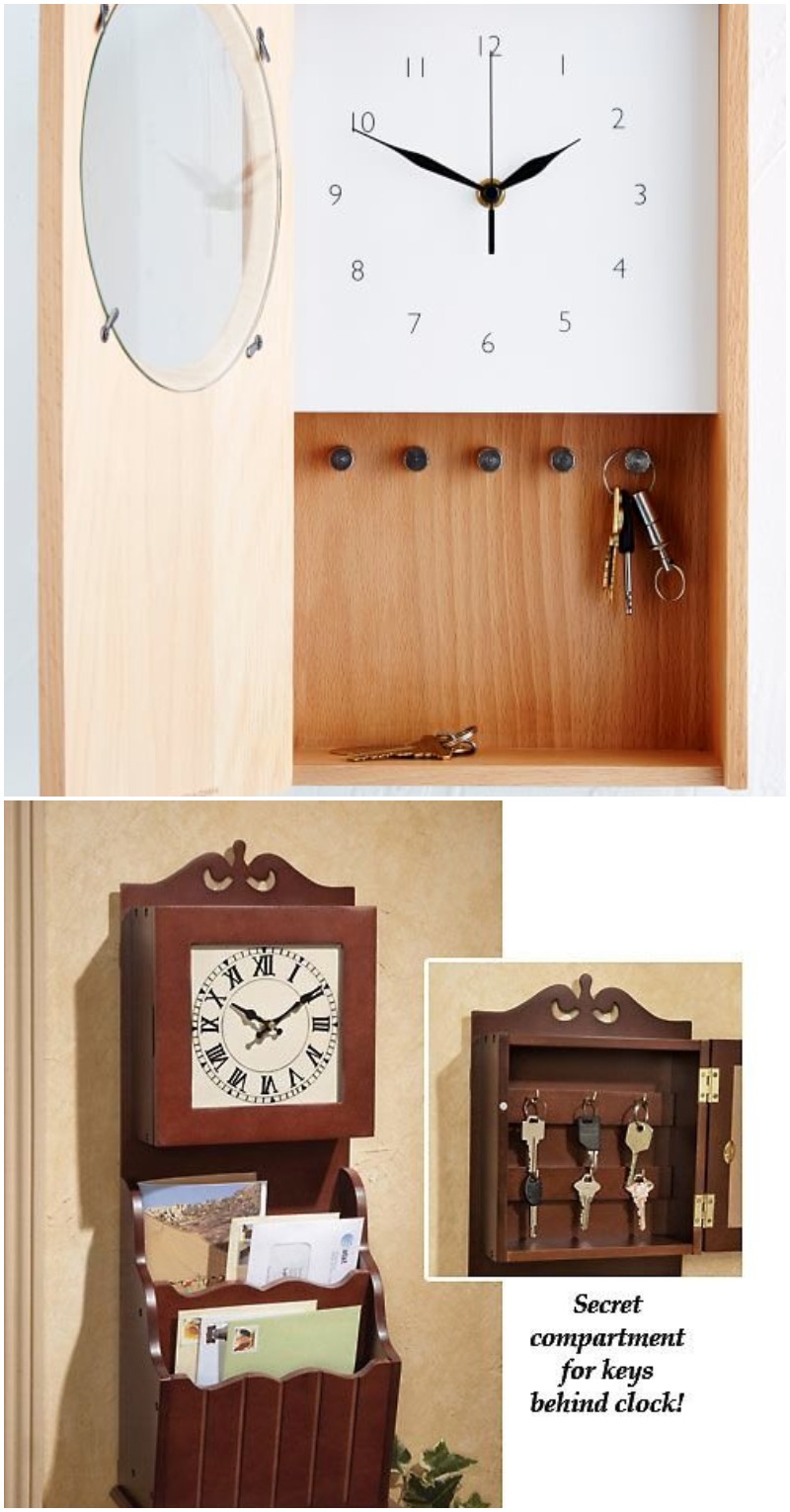 wall clock with letter rack and key holder