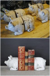 TerraCotta Pig Bookends antique white