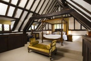 bedroom in a Tudor style cottage home