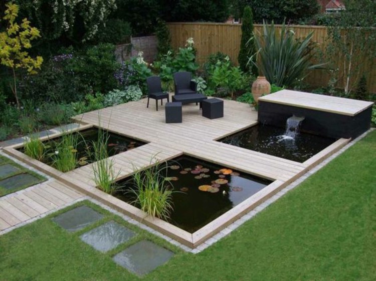 contemporary japanese style garden fish pond for residential backyard