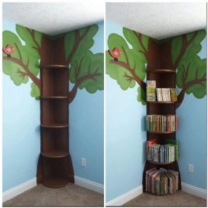 corner tree design bookshelf for kids room