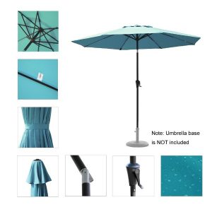 C-Hopetree 9 ft Aluminum Auto Tilt Market Umbrella for Patio Outdoor Table with 8 Wind Resistant Fiberglass Ribs & 250gsm Fade Resistant Polyester Turquoise