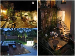 backyard private home at night with moonlight