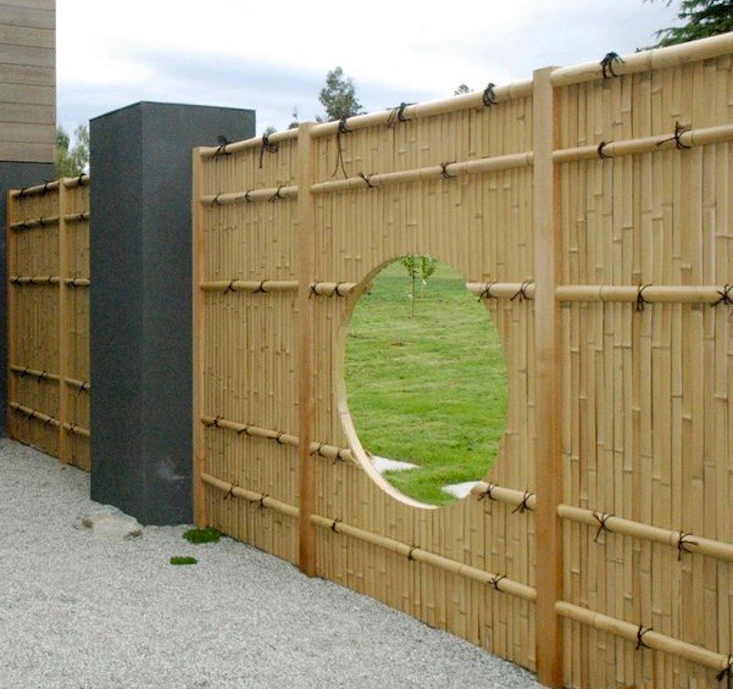 bamboo japanese fence with small round hole