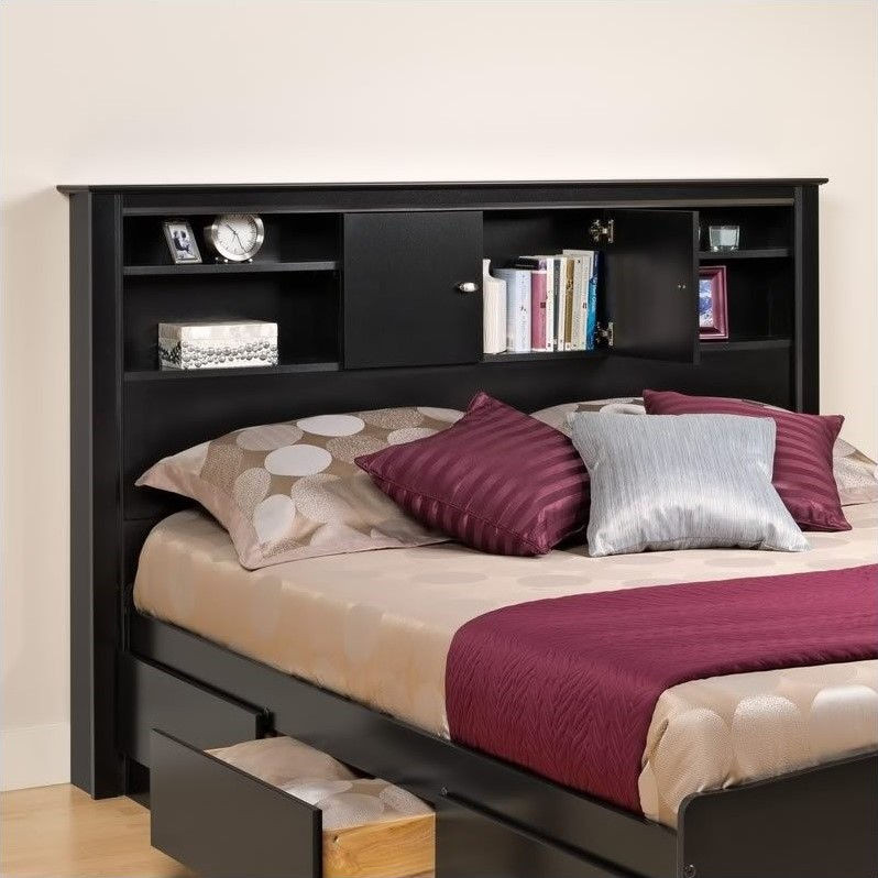 bookcase built into headboard with boxed bed