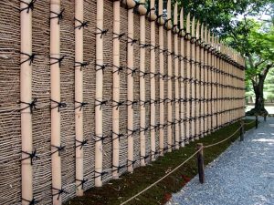japanese fence panel with bamboo knot tied
