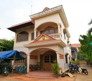 stone khmer traditional house in a village