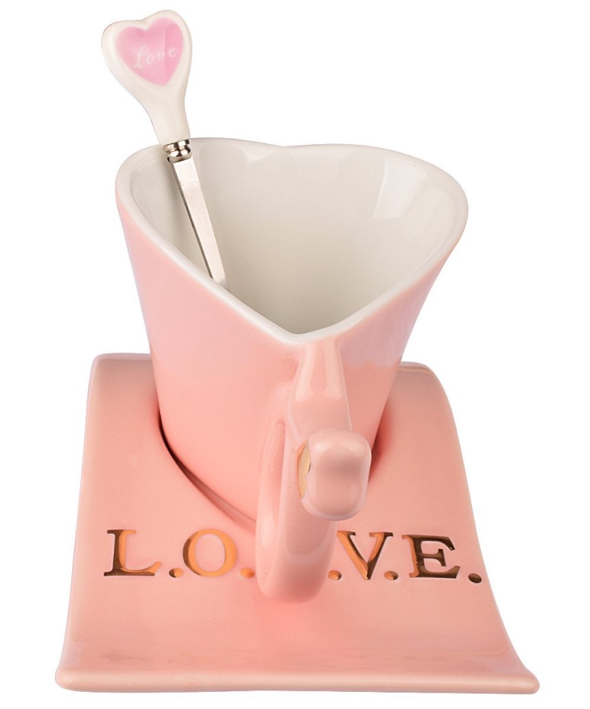 ceramic pink heart shaped tea mug for girlfriend