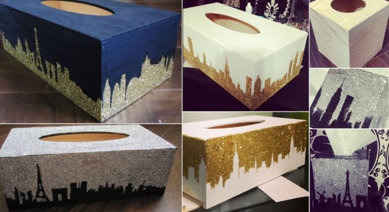diy city design glitter tissue box
