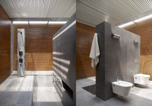inside bathroom of the floating world residential design by Hyla Architects