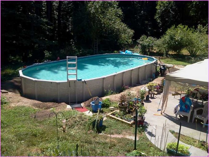 newly constructed above groun oval swimming pool - diy pool