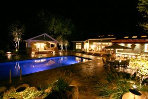 pool house at night view with lighting