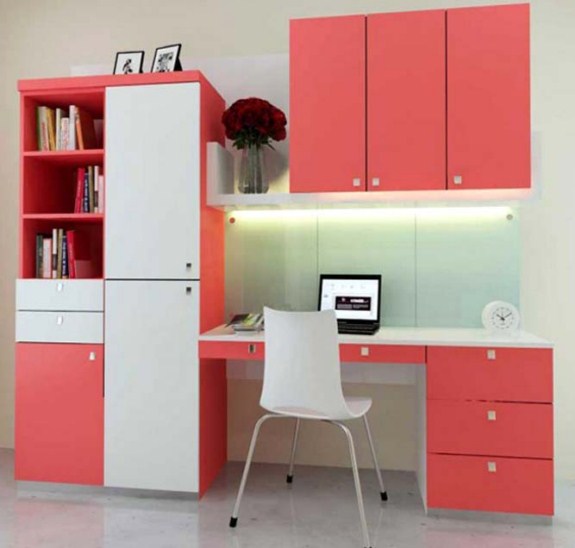 pink white study desk for teenager