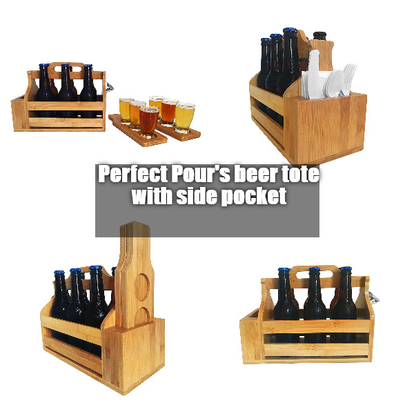 Wooden 6-Pack Beer Holder Comes With Two Beer Flights Holder and Mounted Bottle Opener by Perfect Pour