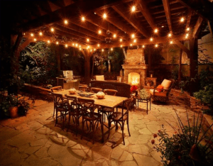 beautiful outdoor lighting ideas for backyard with dining table