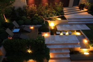 outdoor LED lighting of a terress with stair