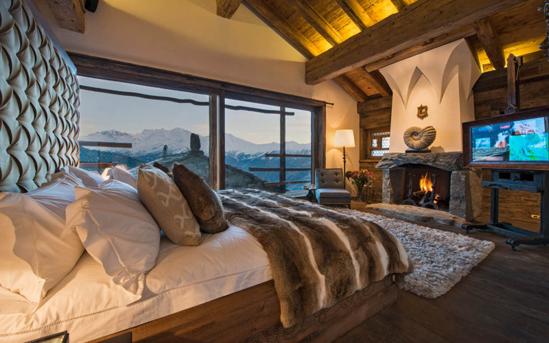 bedroom decor in a swiss chalet resort