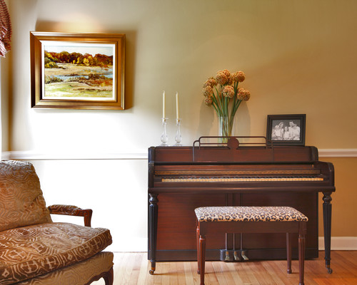 traditional upright piano placement in a classic home