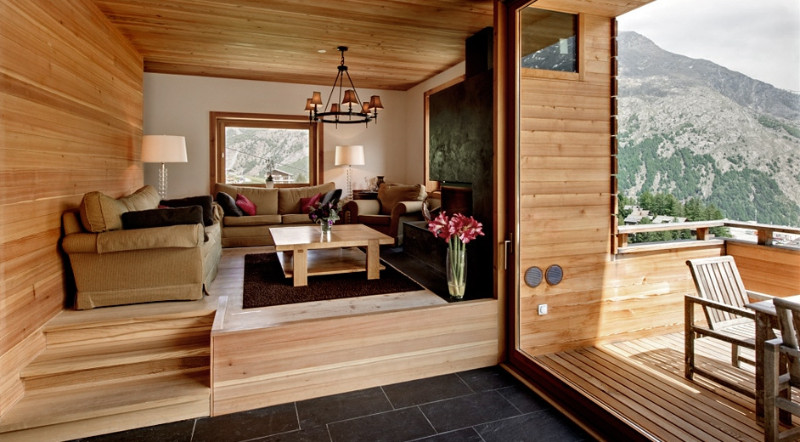 wooden style chalet living room for tourists