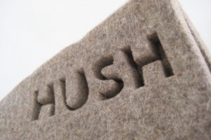 Hush felt pod logo on the recycled material