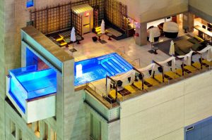 Joule-Dallas rooftop infinity pool with glass