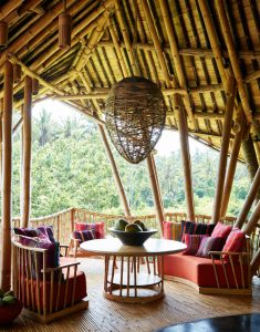 tranquility living room in this Bamboo structure in Bali