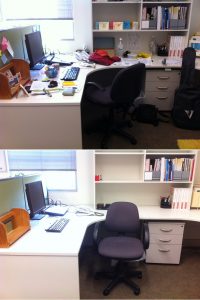 before and after decluttering of an office space