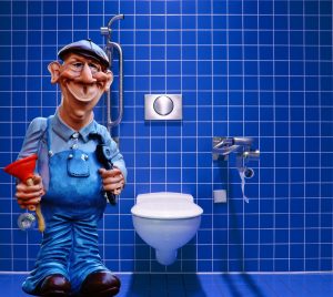 plumber in front of a toilet