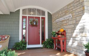 red front door wooden style