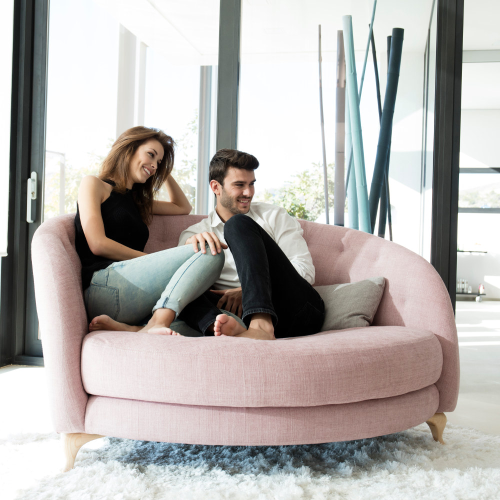 pink loveseat circular sofa