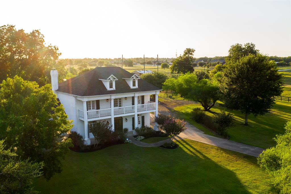 view from top colonial style house in texas