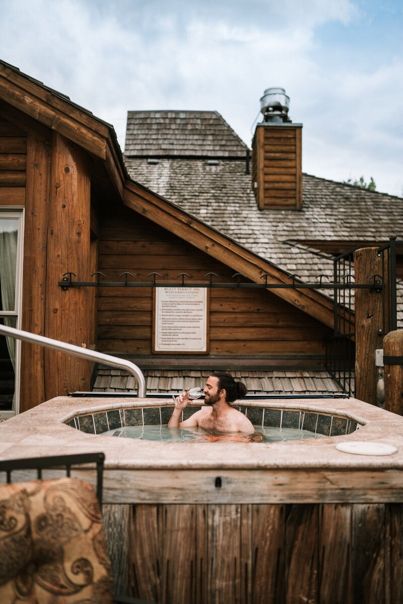 outdoor spa with man inside